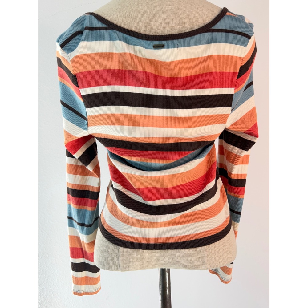 O'Neil Retro Colorful Striped Babydoll Top Fitted Y2K Boho Indie Ribbed Knit Med - Picture 2 of 8